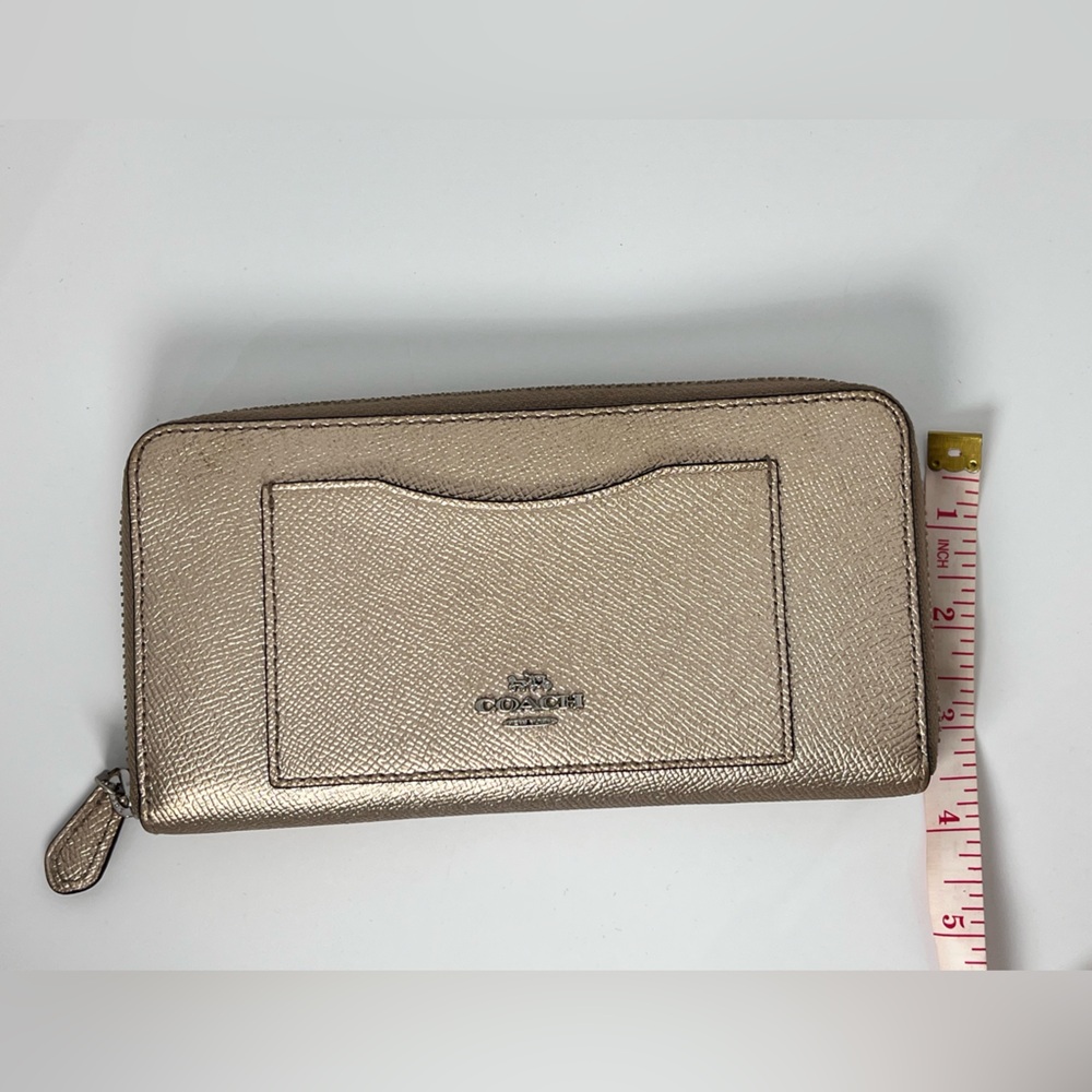 Coach Metallic Gold Beige Pebbled Leather Women's Wallet Double Zip Wallet - Picture 4 of 6